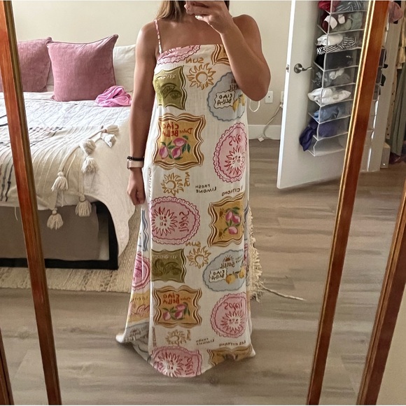 Paper Heart Dresses & Skirts - White Printed Maxi Slip Dress with Pink & Green Accents